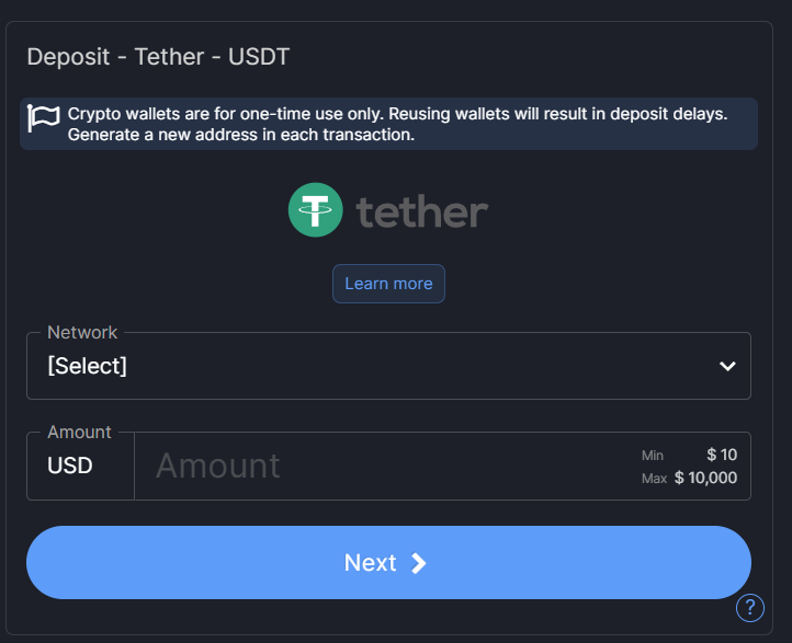 Nạp tiền qua USDT