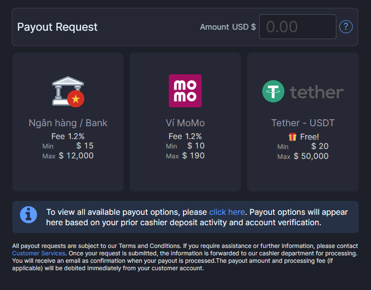 Rút tiền WPT Global